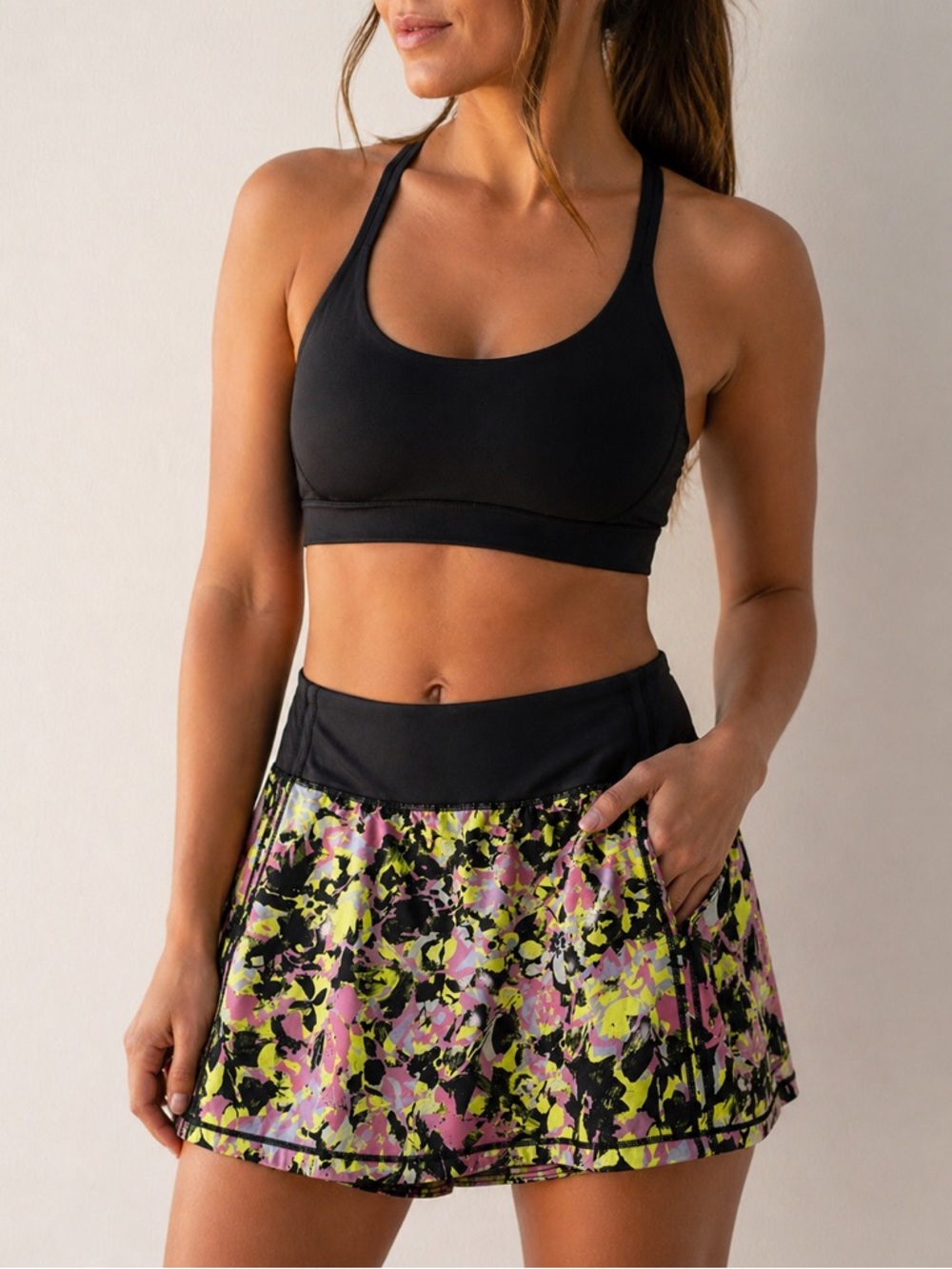 Lululemon Pace Rival Skort Mid Rise Sz 0 Highlight Yellow Floral Tennis Running